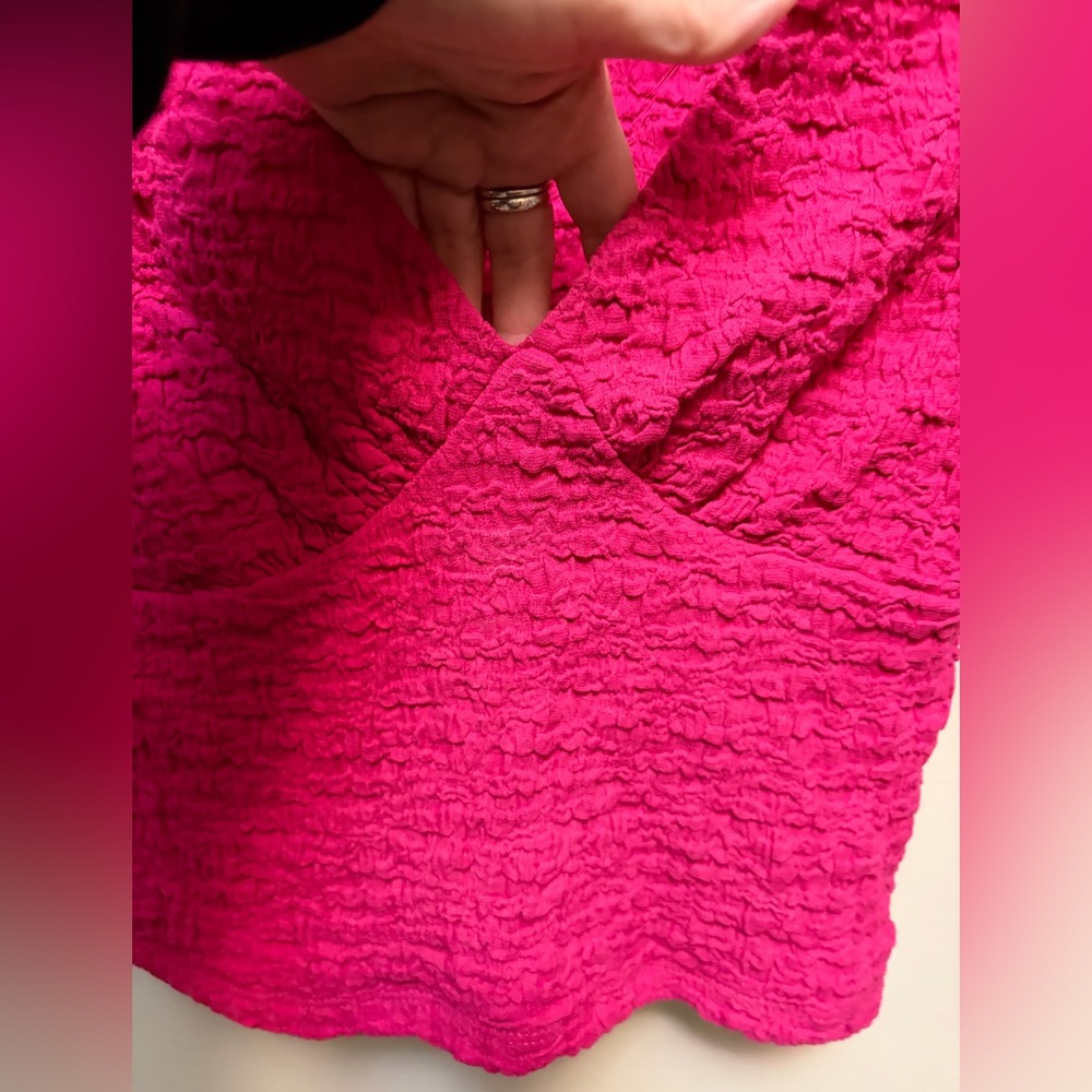 Fuchsia Pink Textured Ruched Crop Top Y2K - Picture 5 of 7